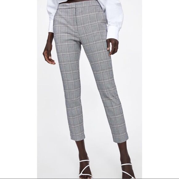 Zara Plaid Ankle Pants in Gray Size Large - Picture 1 of 7
